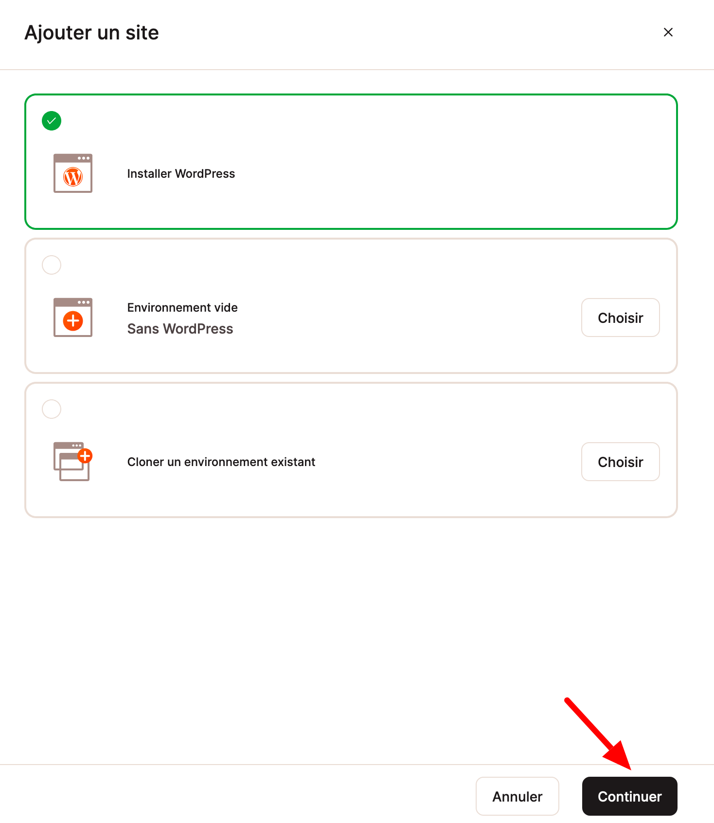 Processus d'installation d'un site WordPress.