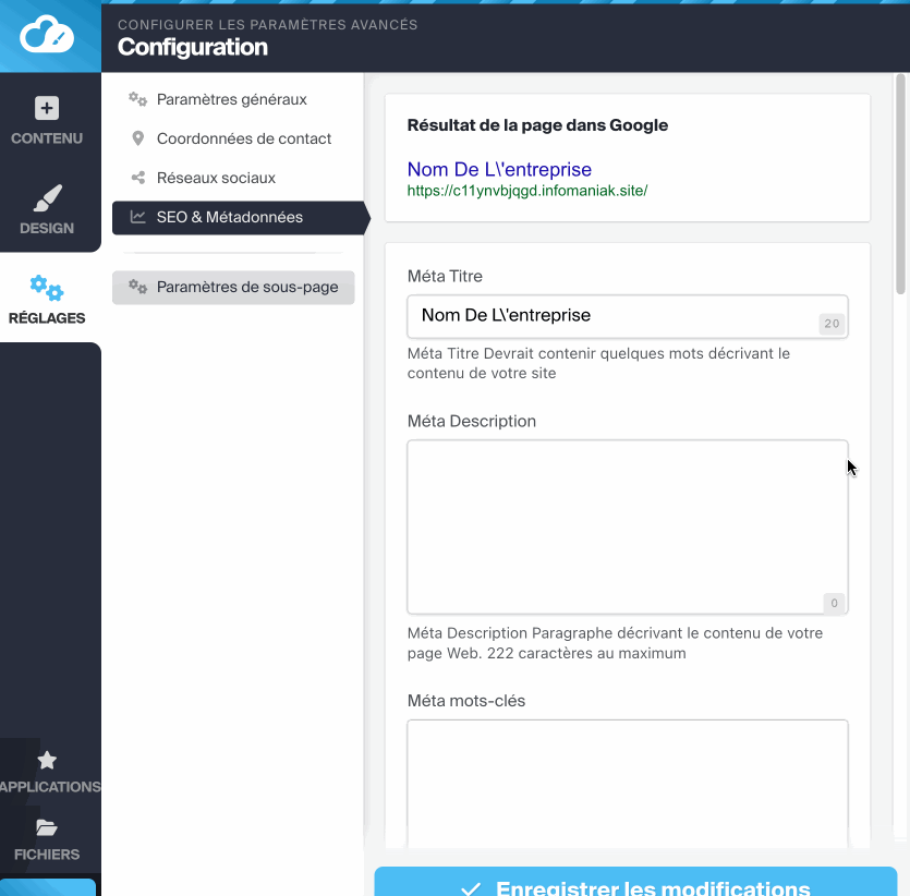 Le Site Creator d'Infomaniak est nativement optimisé pour le SEO.