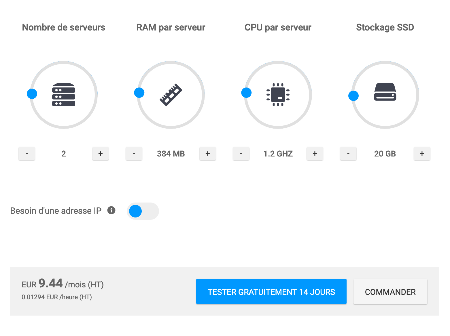 Le simulateur de tarif de Jelastic Cloud.