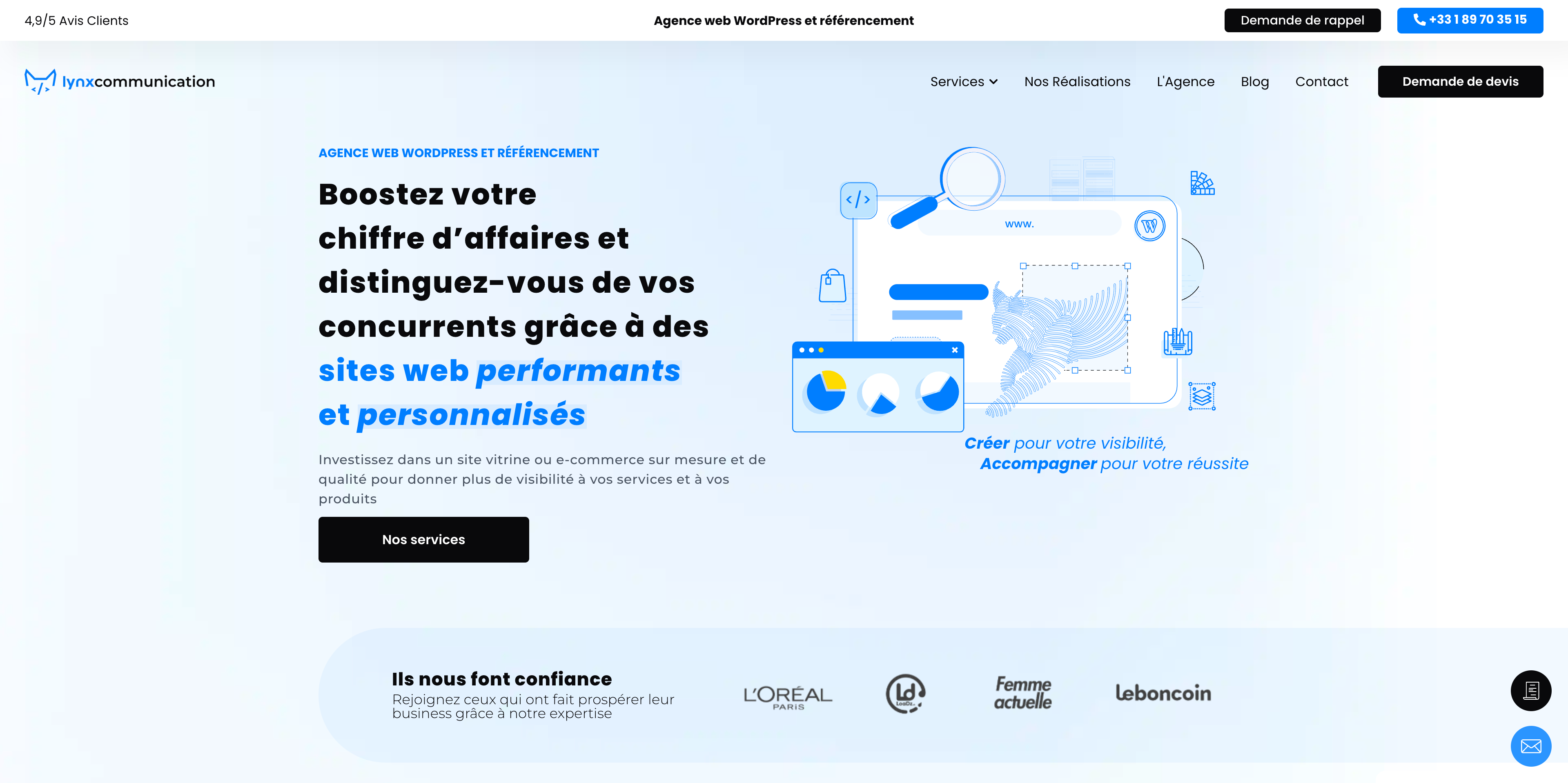 Le site de l'agence WordPress Lynx Communication