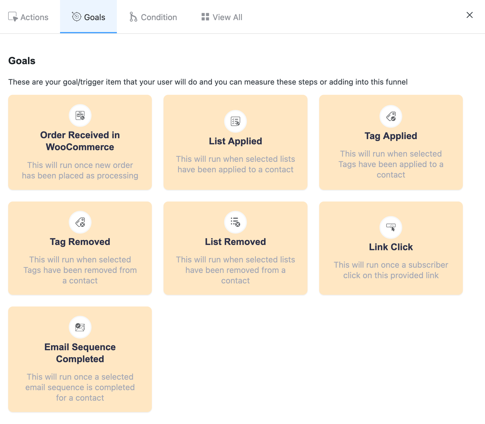 FluentCRM allows you to add goals to your automations.
