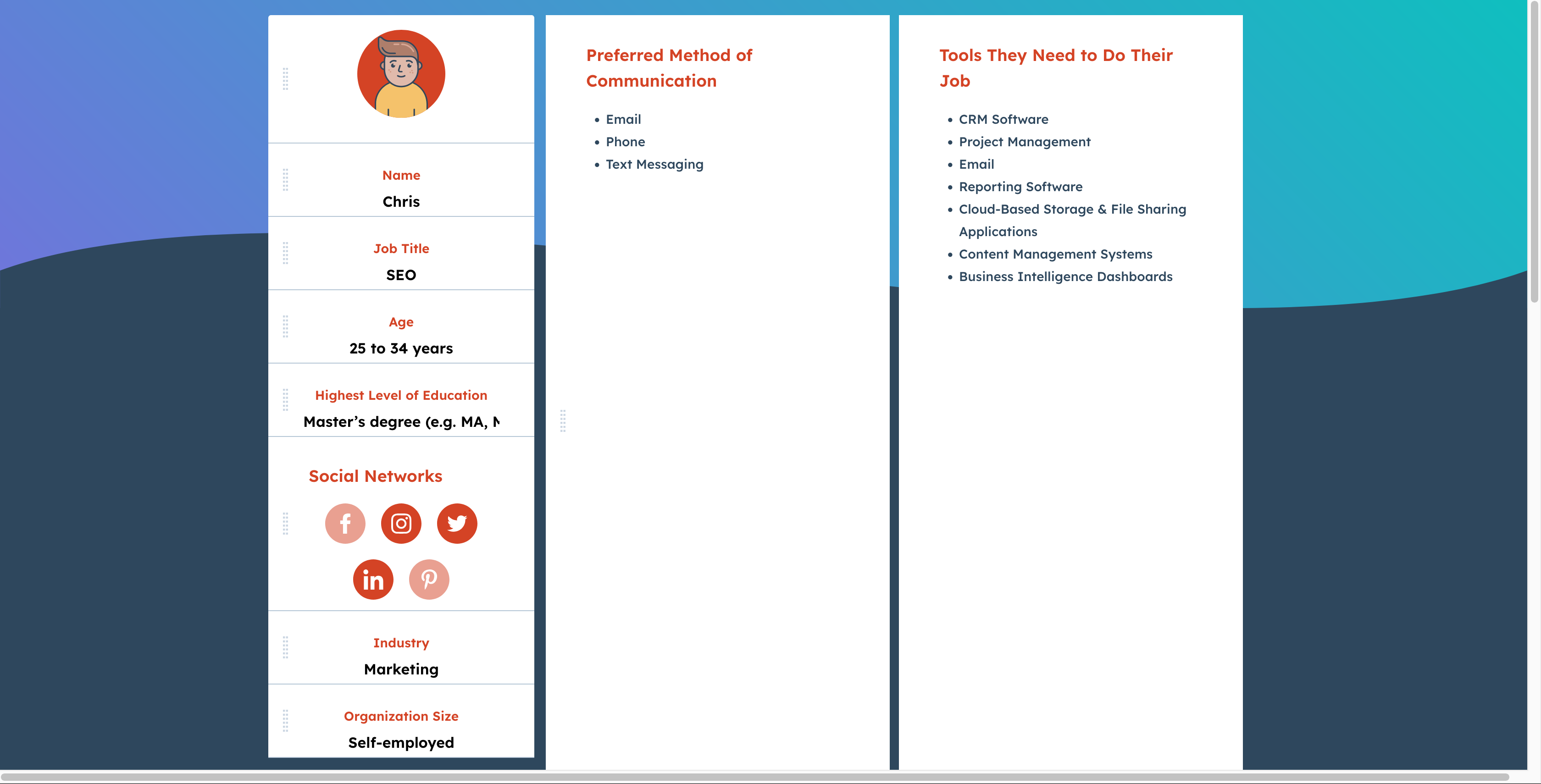 An example persona generated with Hubspot's Make My Persona tool.