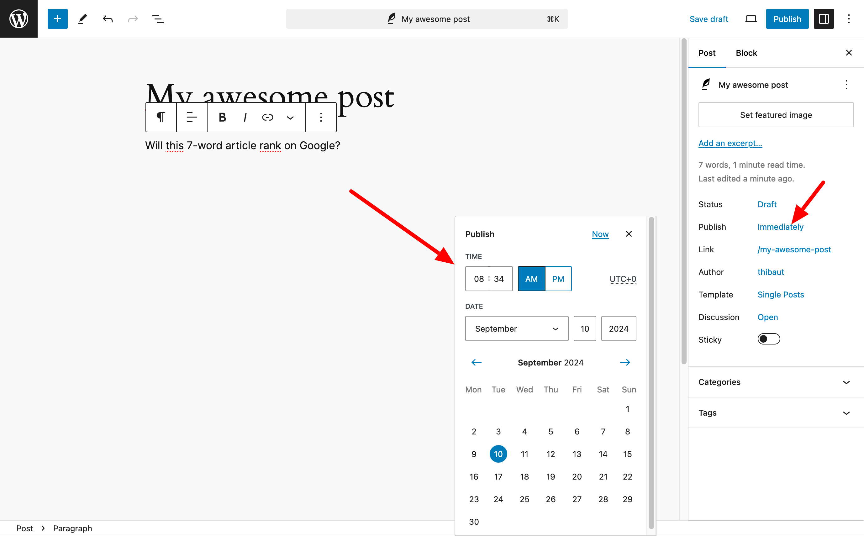 WordPress allows you to schedule the publication of your posts.