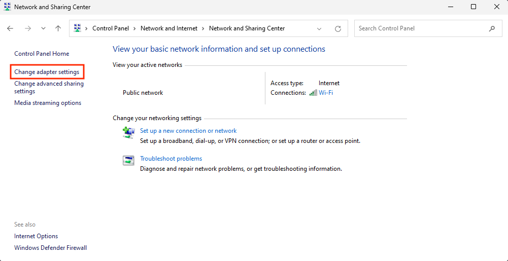 You can change the DNS server on Windows in the "Change adapter settings" tab.