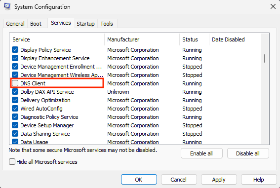 Restarting the DNS client can resolve a DNS_PROBE_FINISHED_NXDOMAIN error.