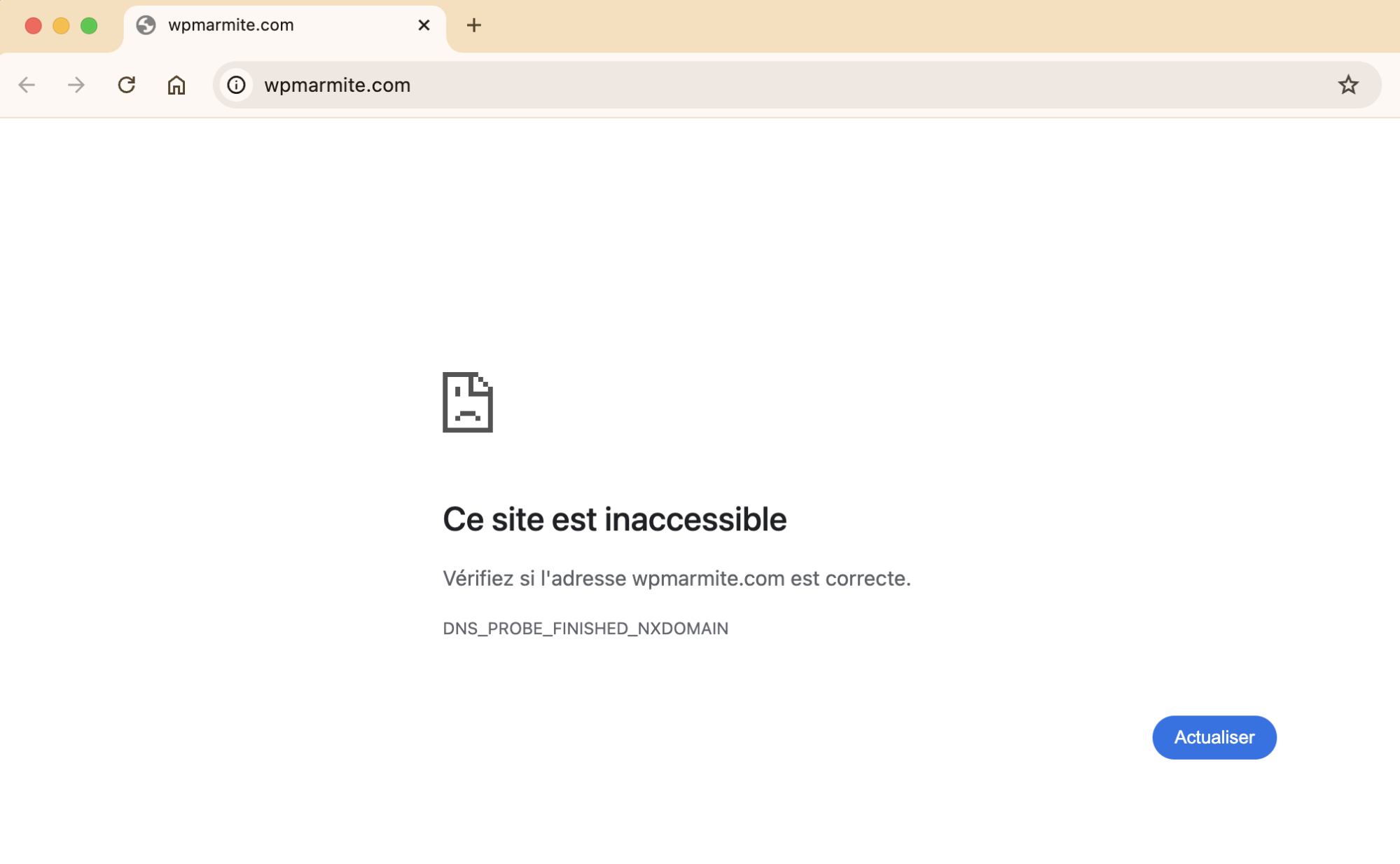 Exemple d'erreur DNS_PROBE_FINISHED_NXDOMAIN