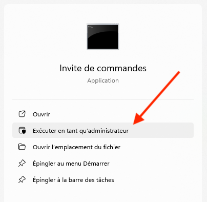 Exécuter en tant qu'administrateur l'invite de commandes
