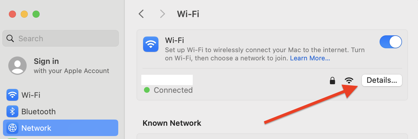 Checking network details on MacOS.