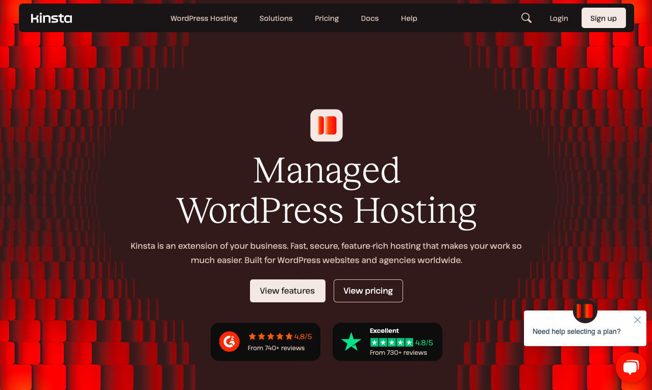 Kinsta's home page.