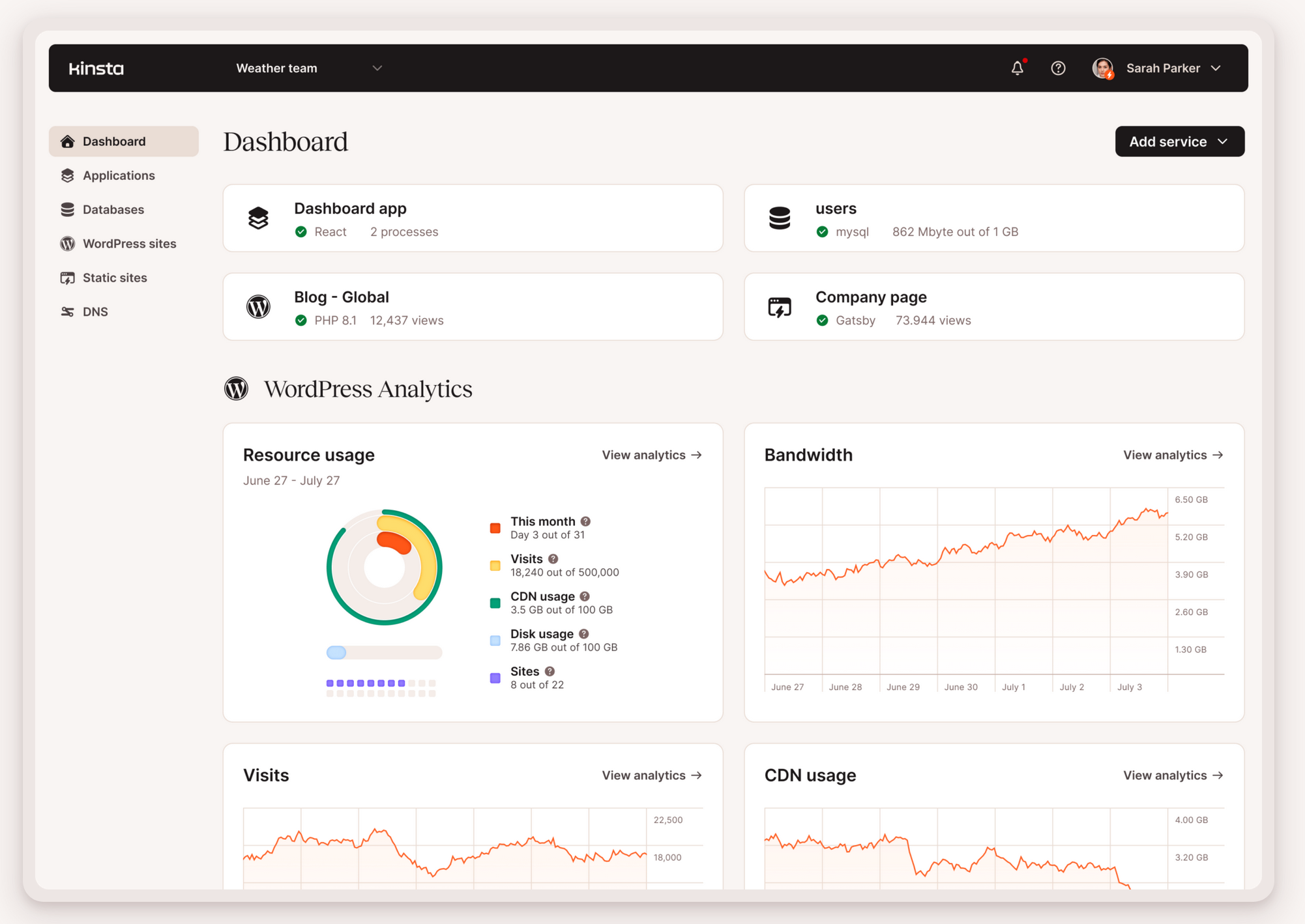 The MyKinsta dashboard.