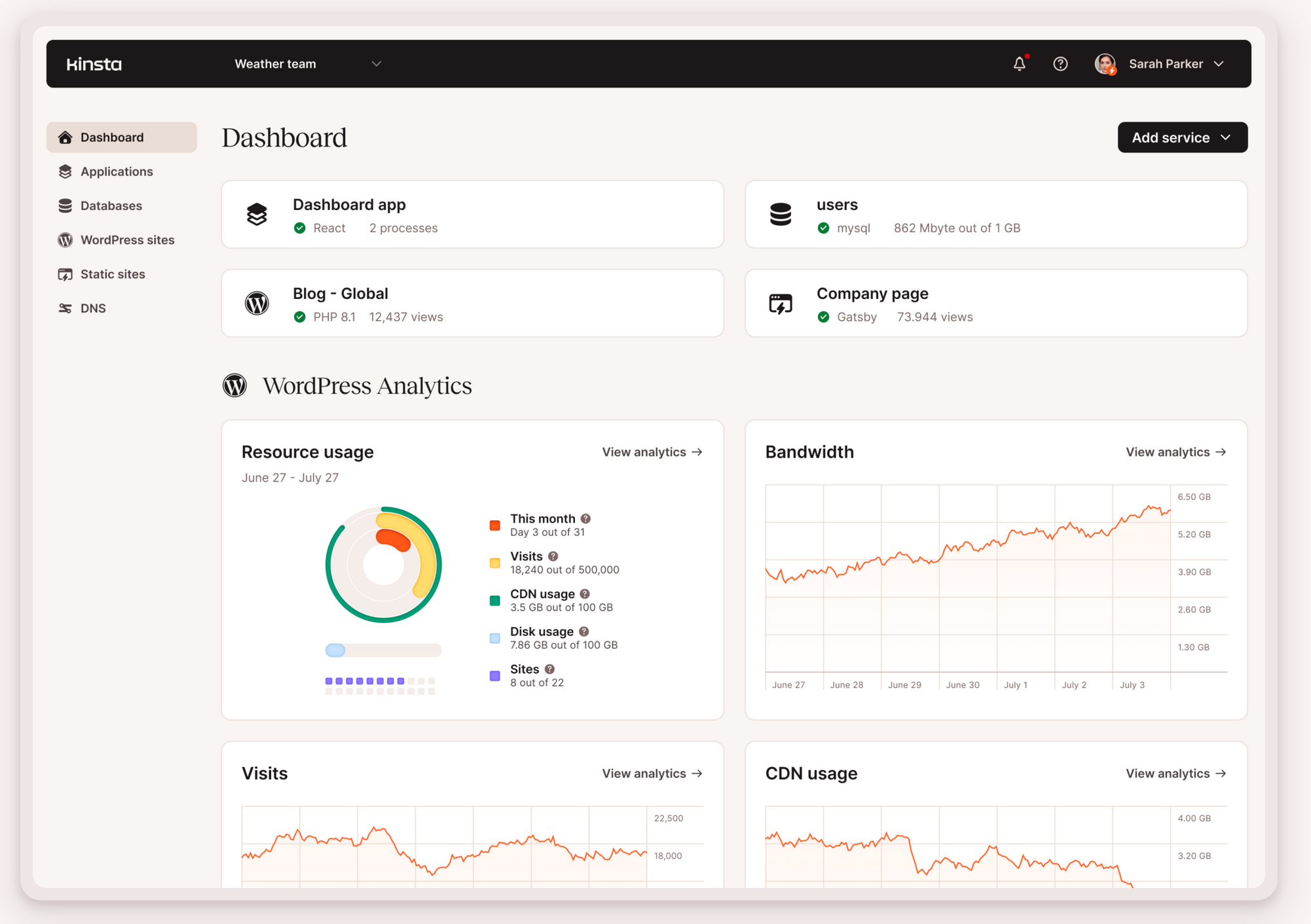 The MyKinsta dashboard.