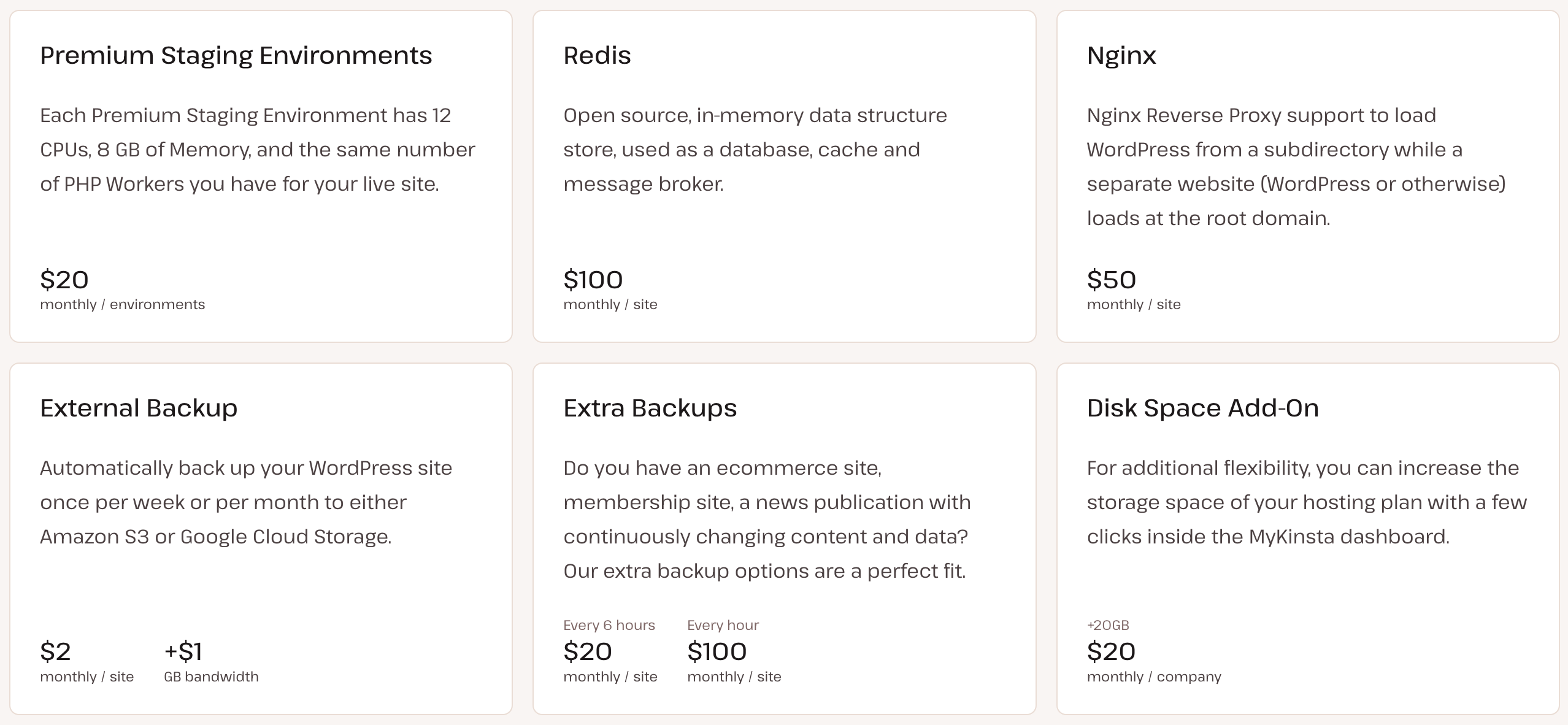 Kinsta offers additional premium features you can add on to any plan.