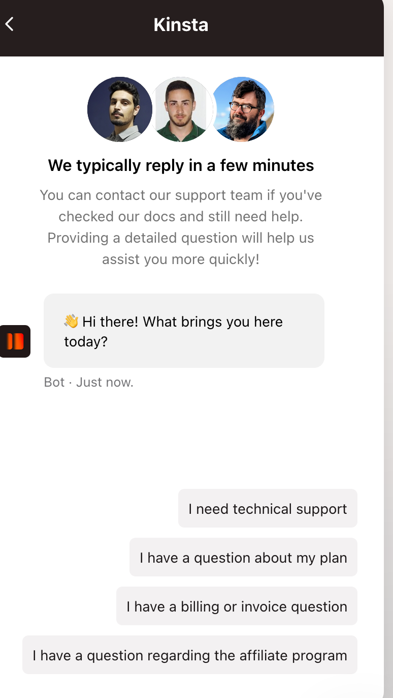 Kinsta's live chat support.