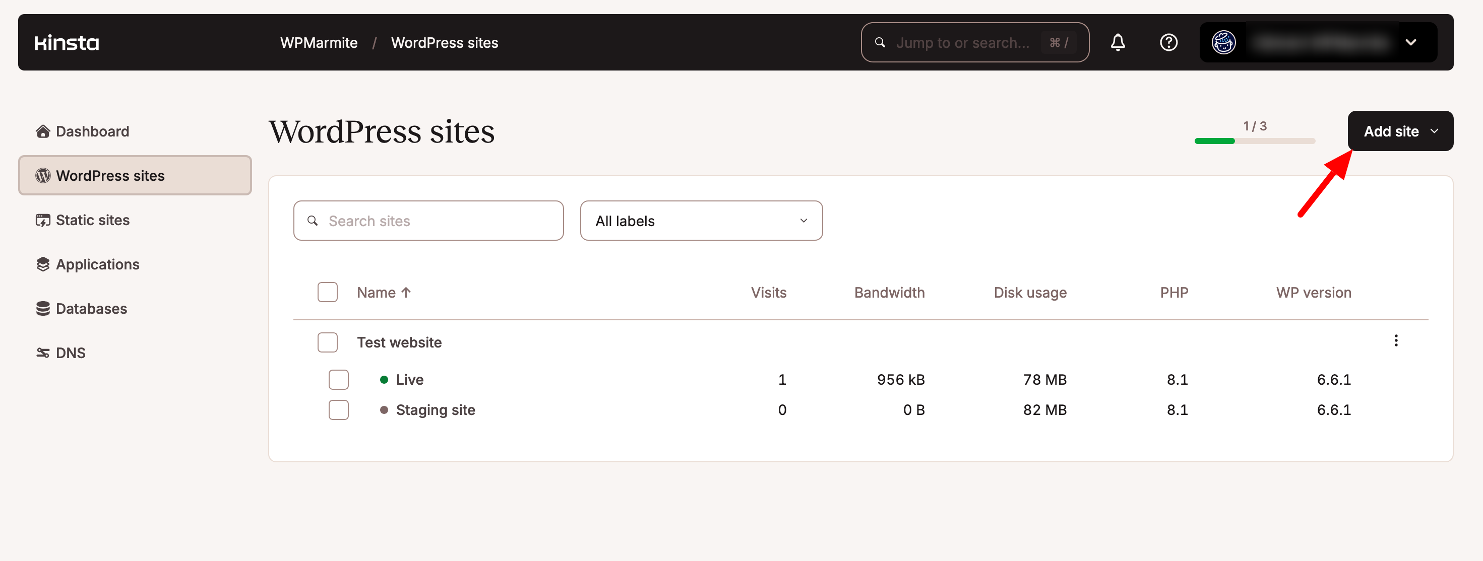 Adding a WordPress site in MyKinsta.