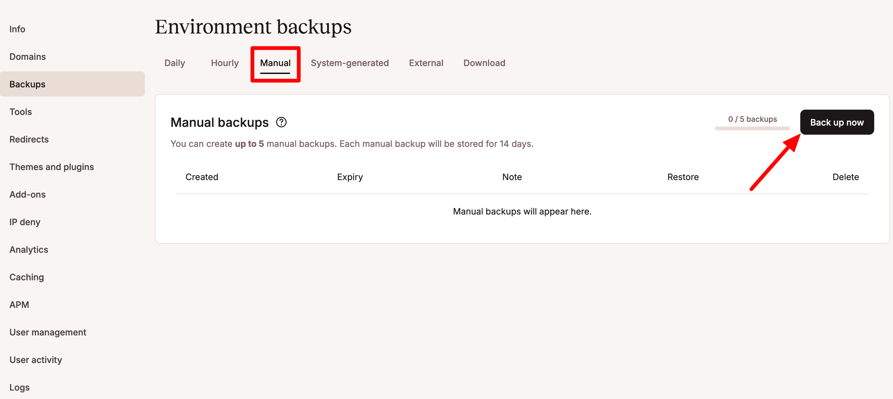 MyKinsta supports both automatic and manual backups.