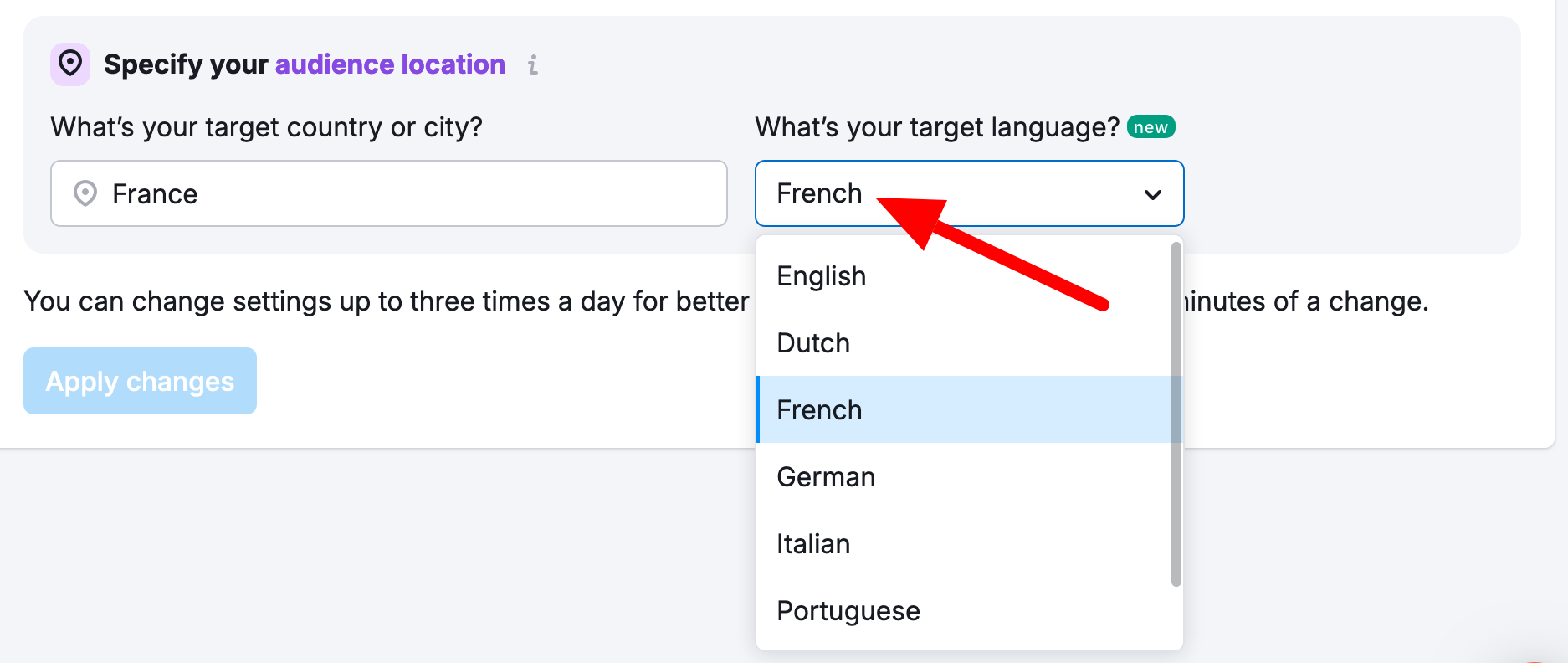 Semrush peut être paramétré en français.