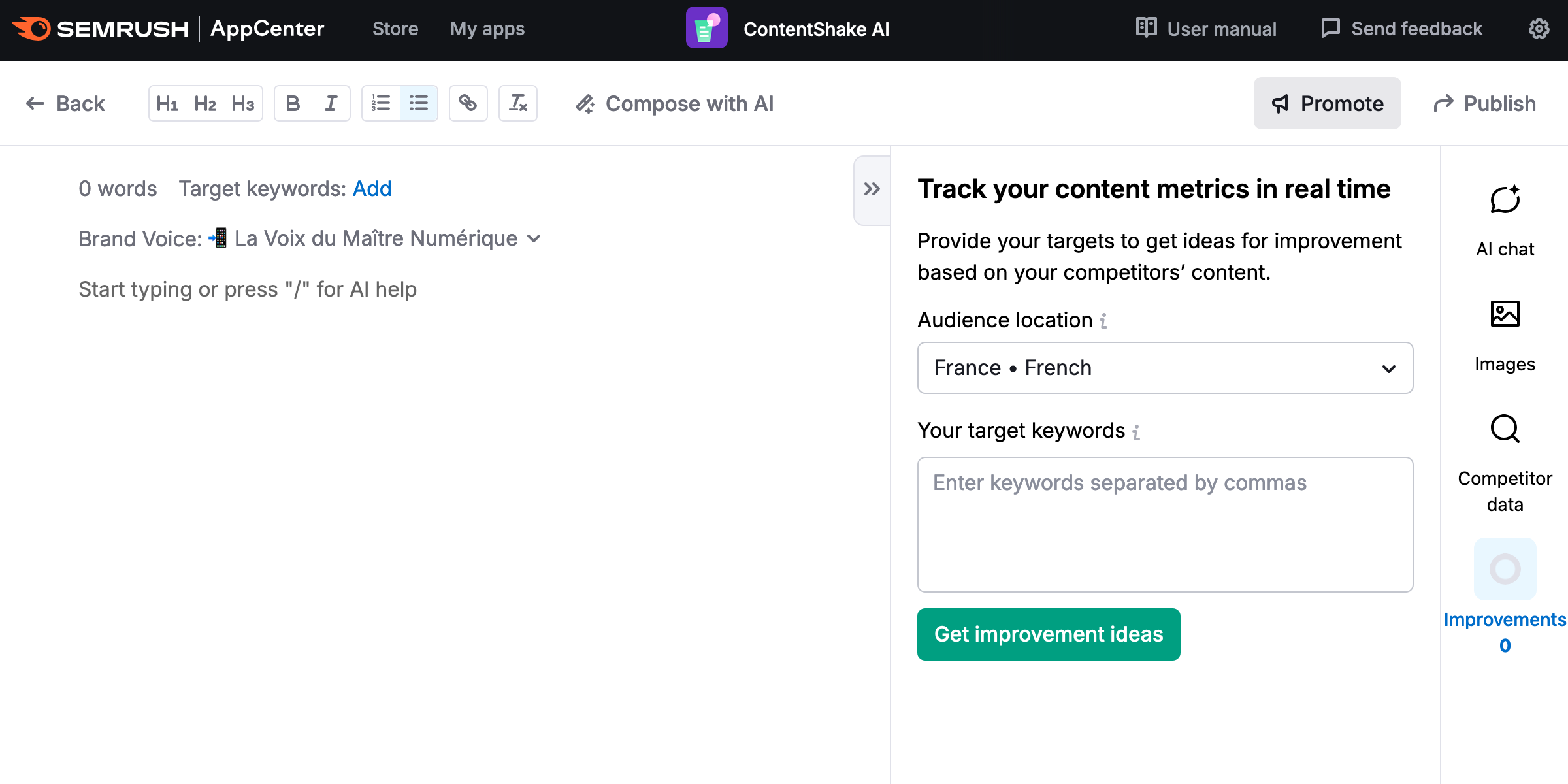 Optimisation d'un article avec ContentShake AI.