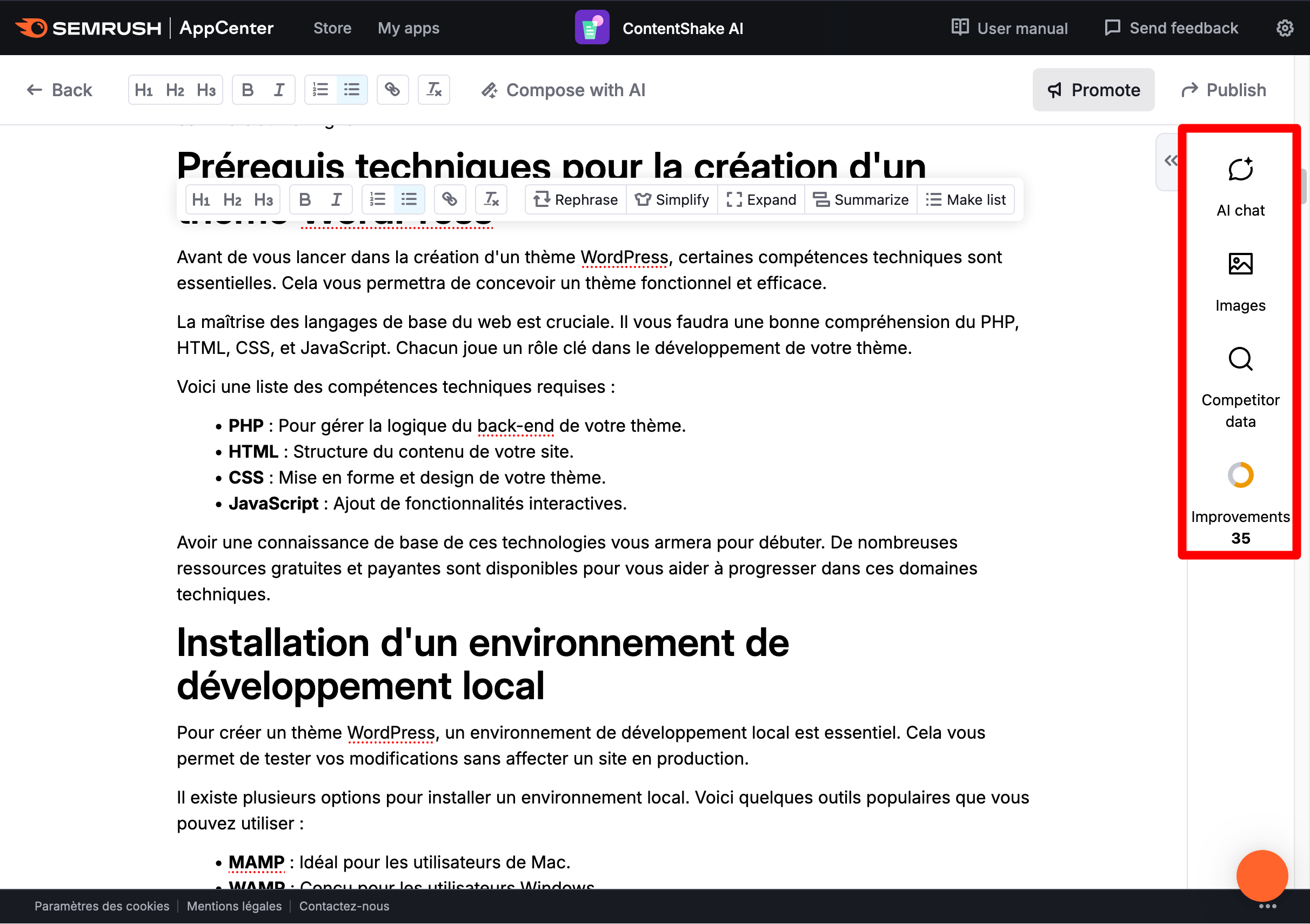 ContentShake AI propose des options d'édition de votre contenu.