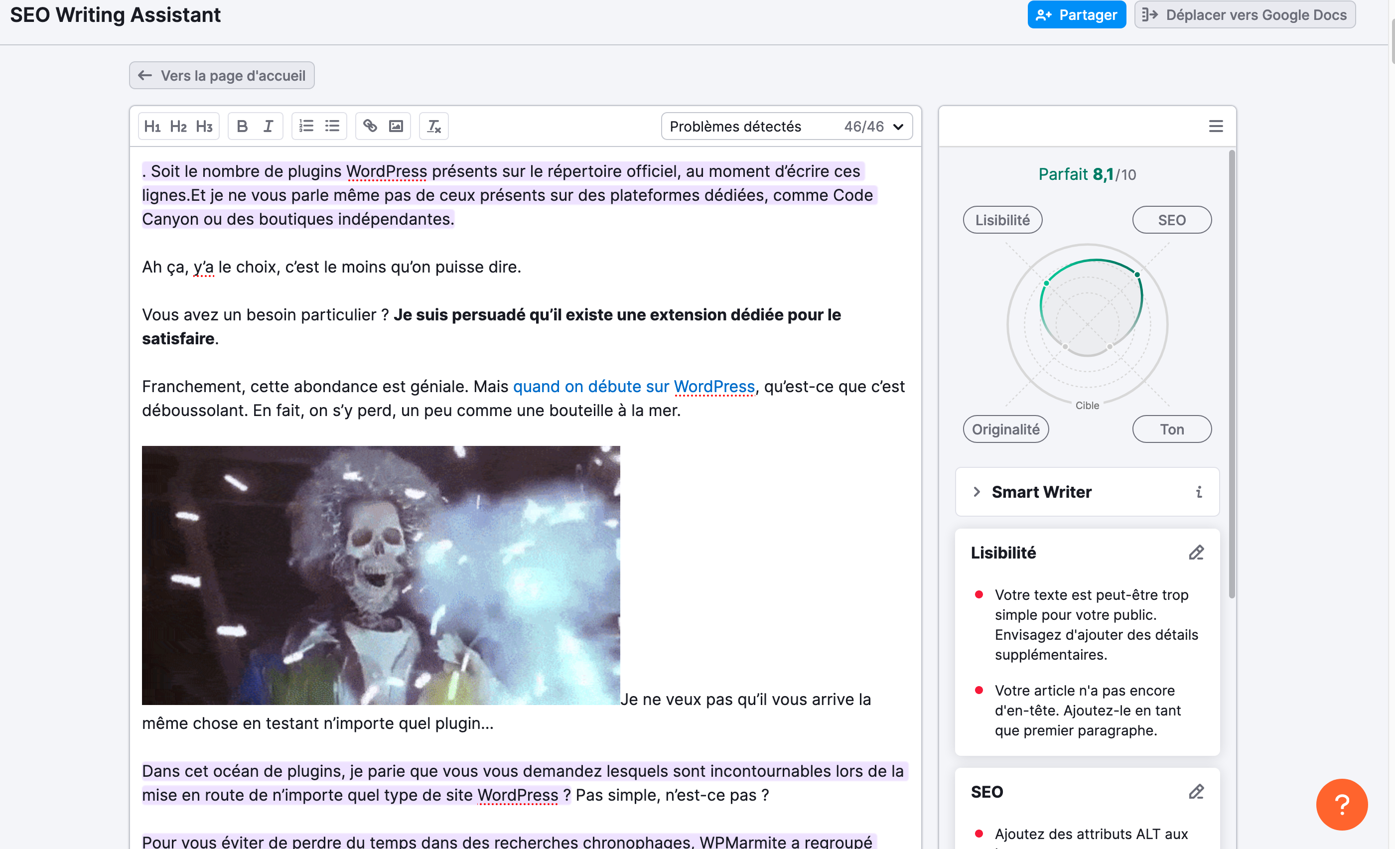 SEO Writing Assistant de Semrush.