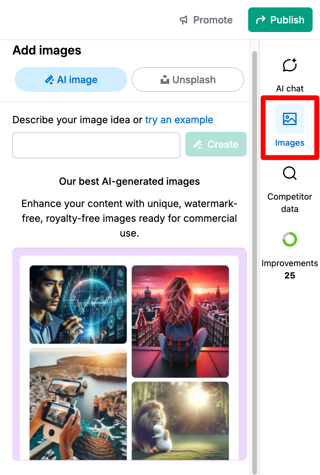 ContentShake AI can provide AI-generated images for your content.