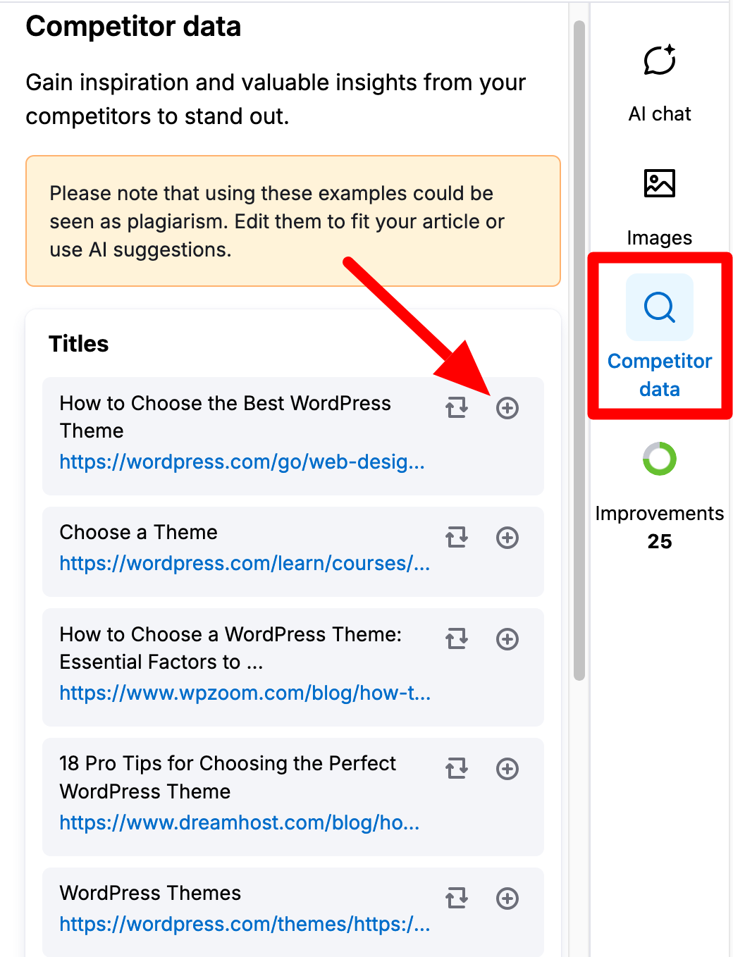ContentShake AI makes suggestions based on data from your competitors.