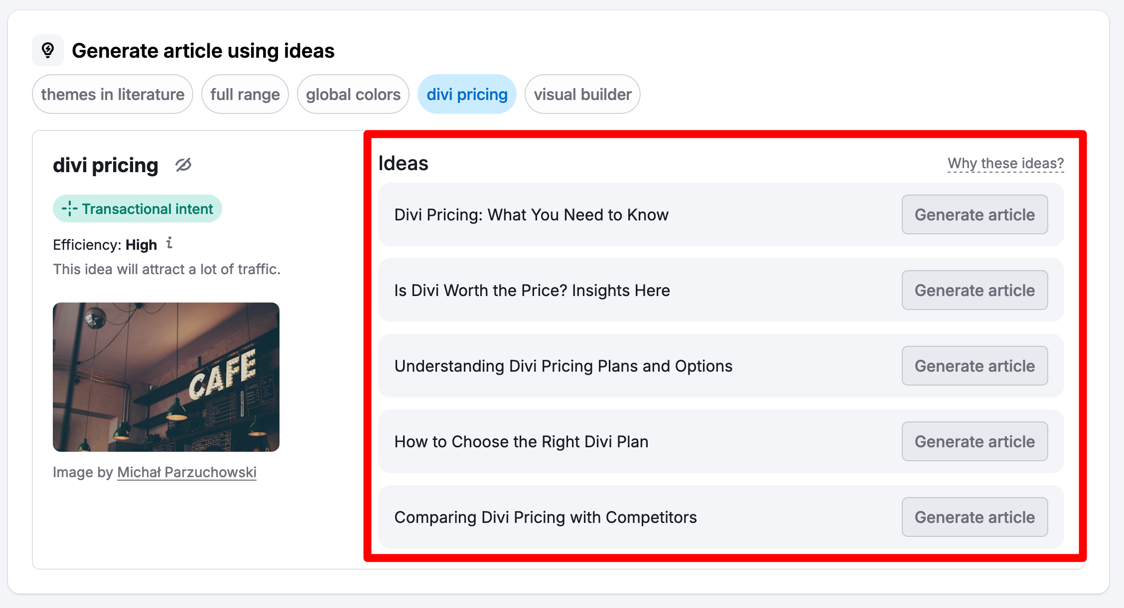 ContentShake AI will help you generate article ideas.