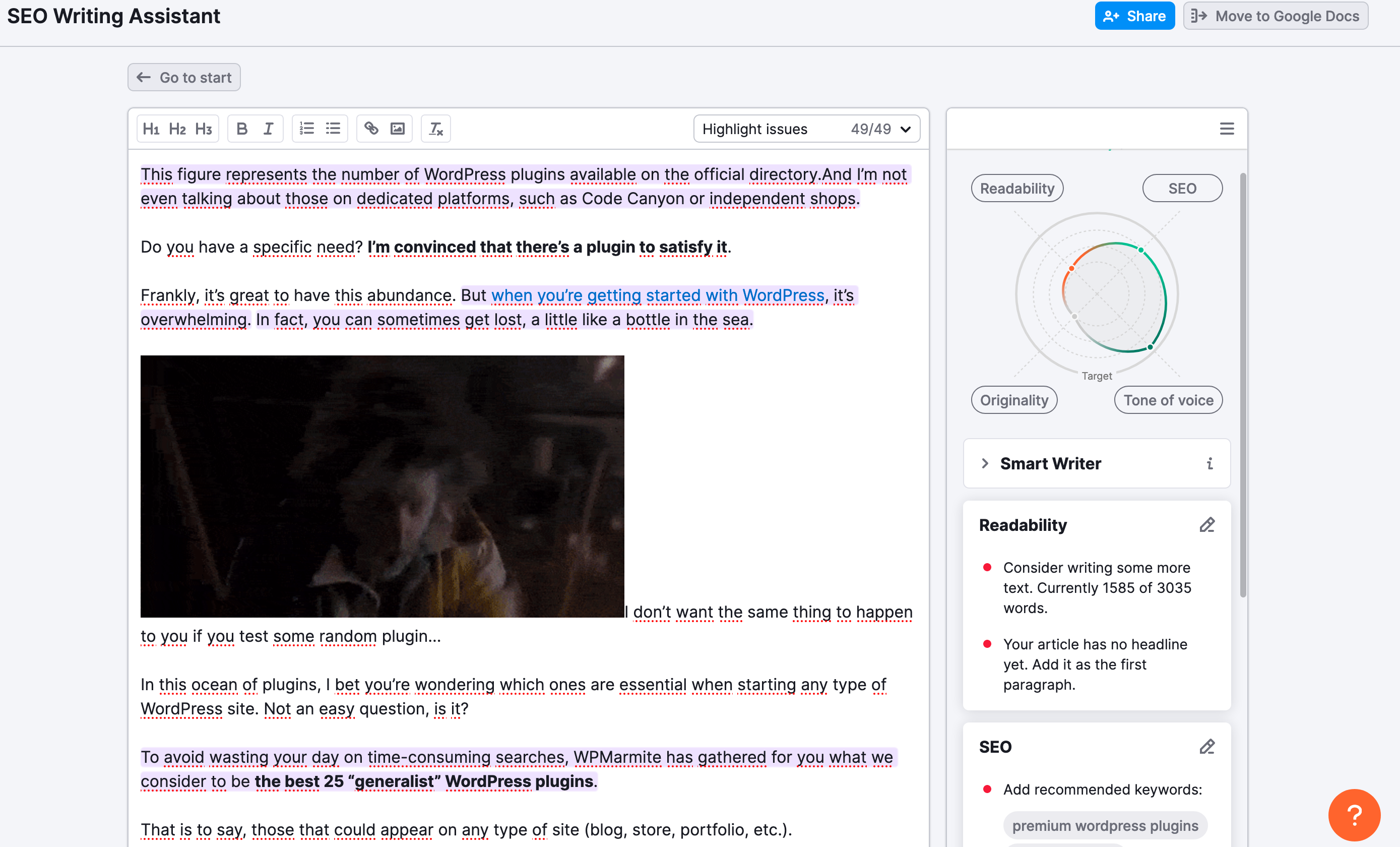 Semrush's SEO Writing Assistant tool.