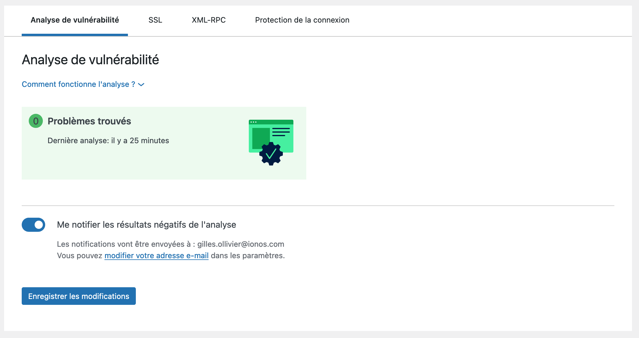 Analyse de vulnérabilité proposée par Ionos.