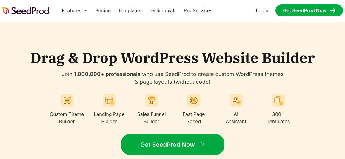 Screenshot of the SeedProd home page.