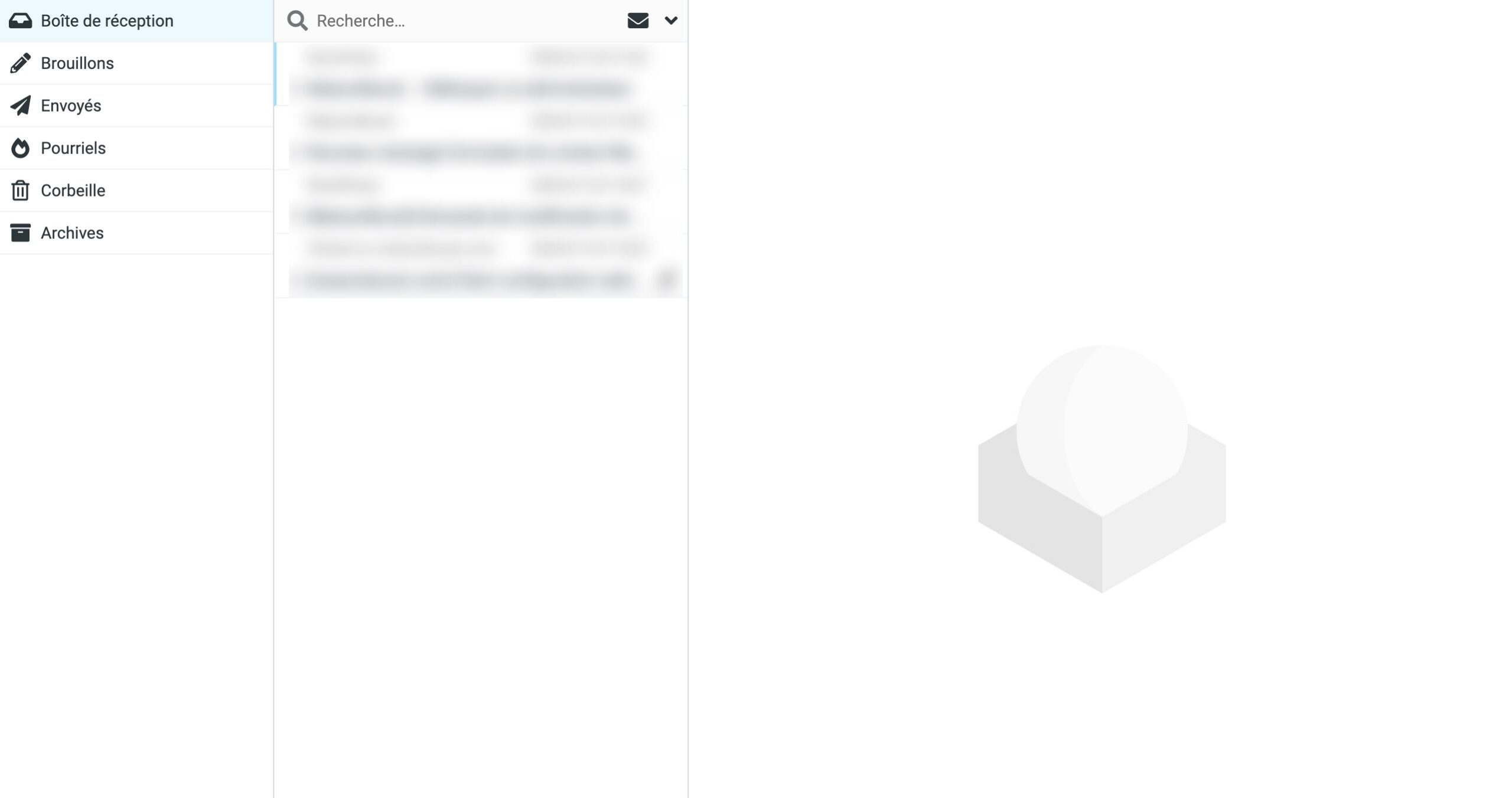 La boîte de réception du webmail d'o2switch.