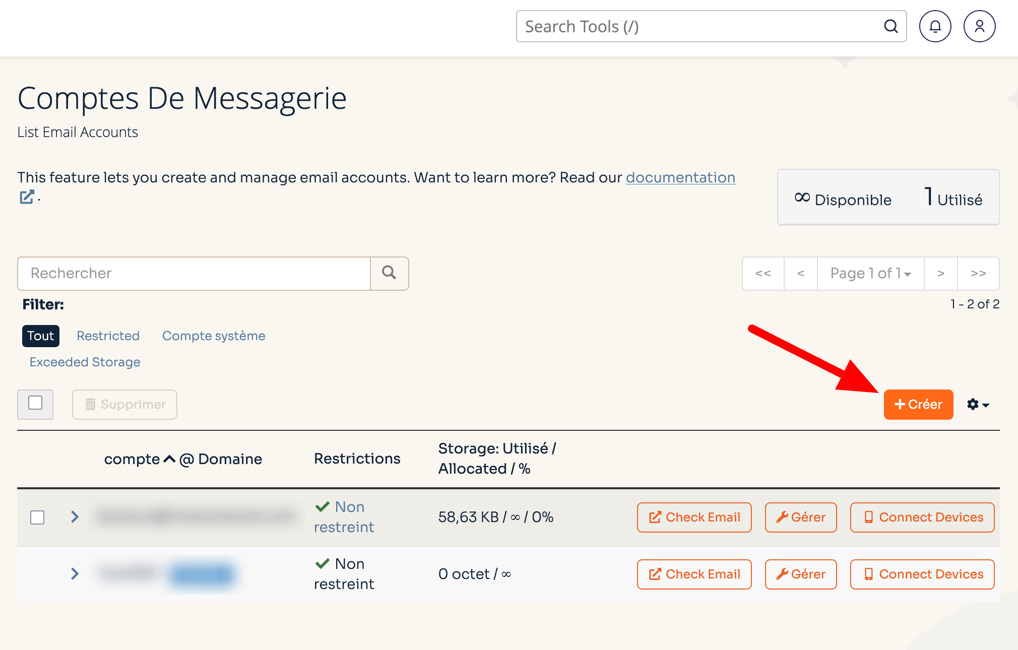 Création d'un compte de messagerie sur le cPanl d'o2switch.