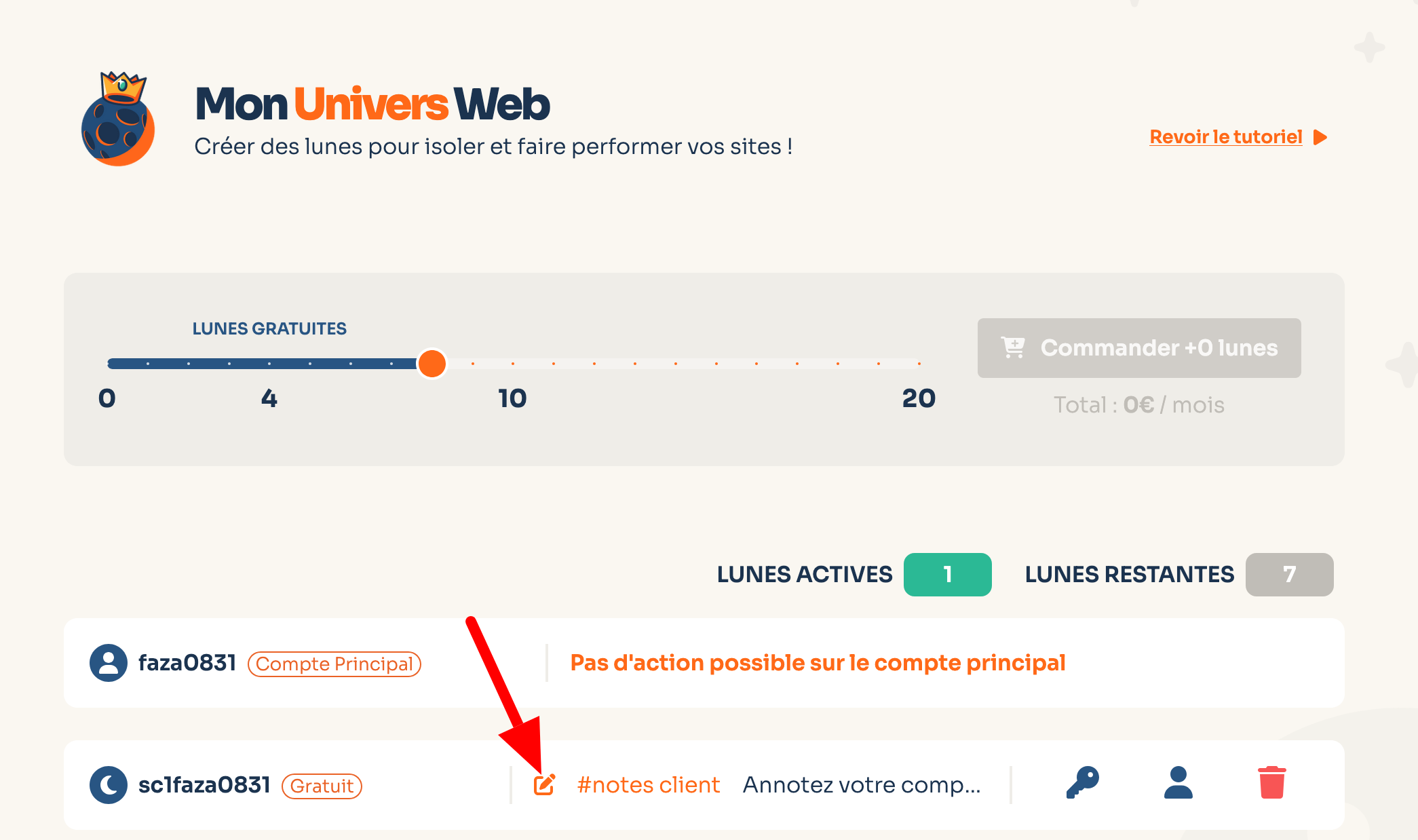 Il est possible de donner un nom à une lune sur Mon Univers Web.