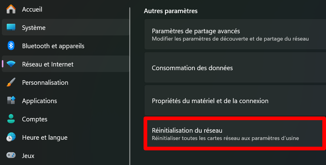 Réinitialisez les paramètres réseau sur Windows