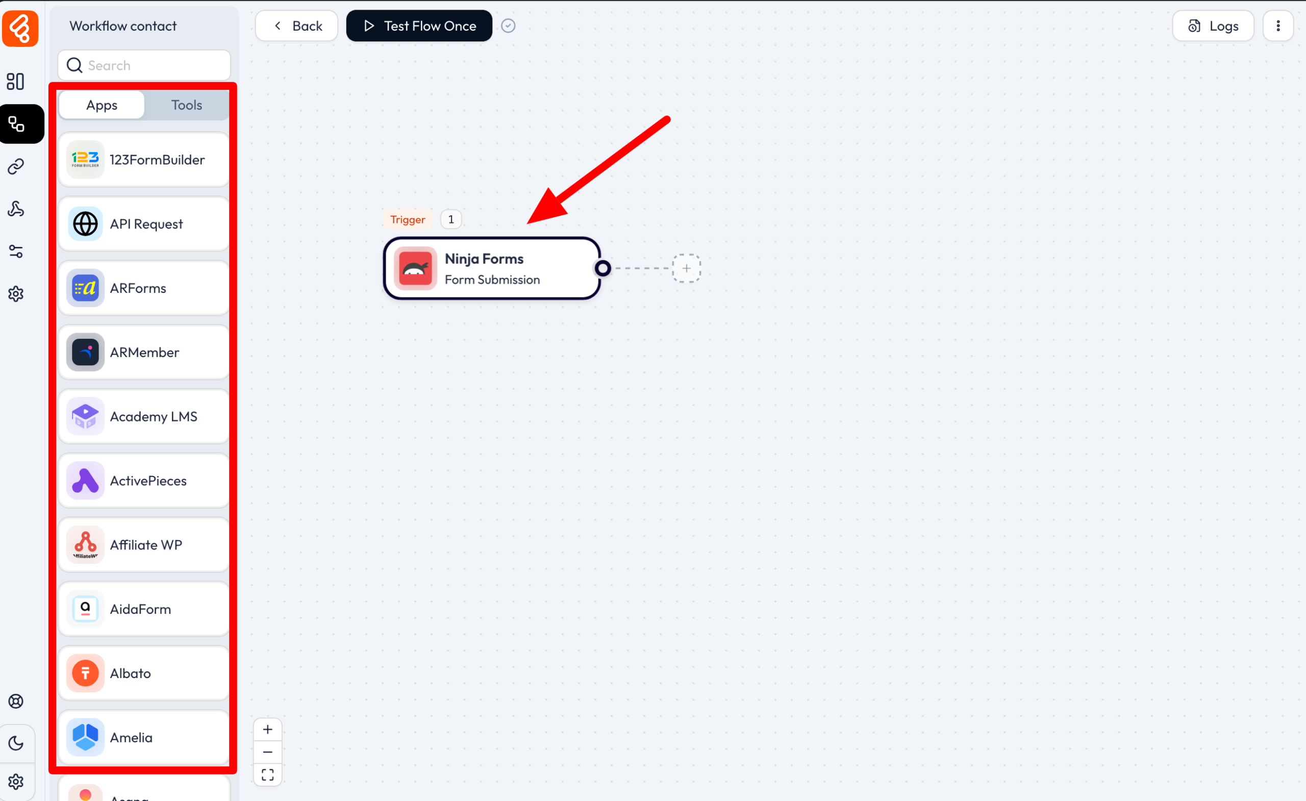 Ajout de l'app Ninja Forms sur Bit Flows.