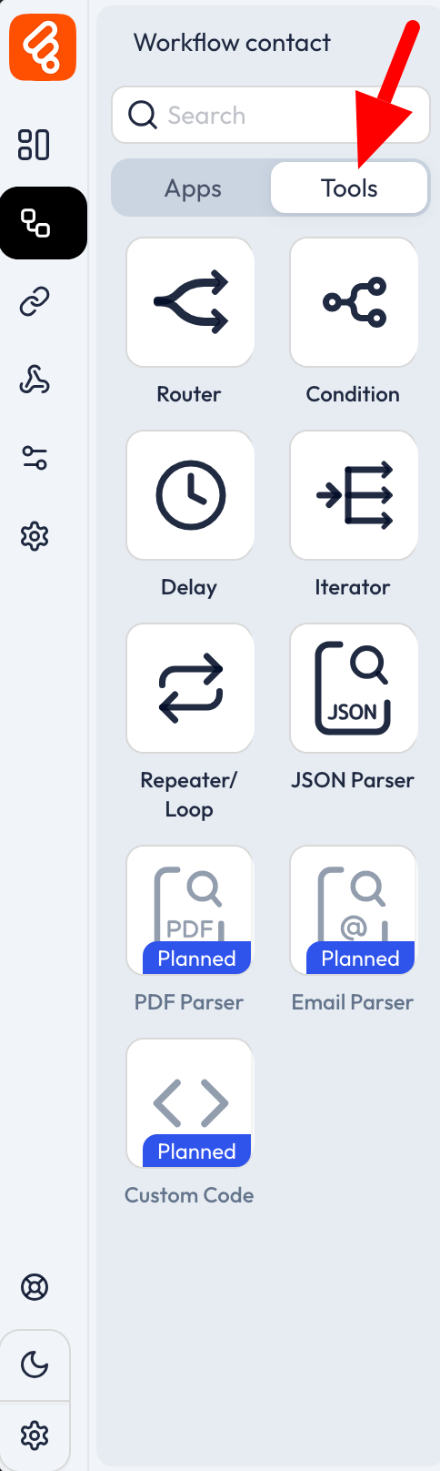 Screenshot of the Bit Flows "Tools" menu.