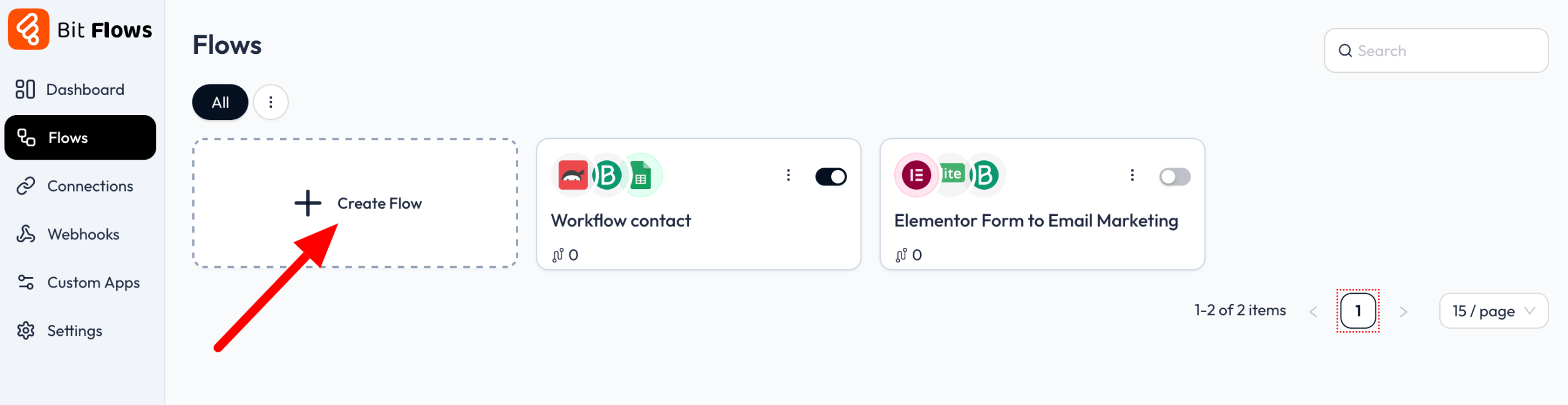 Création d'un flow sur le plugin WordPress Bit Flows.