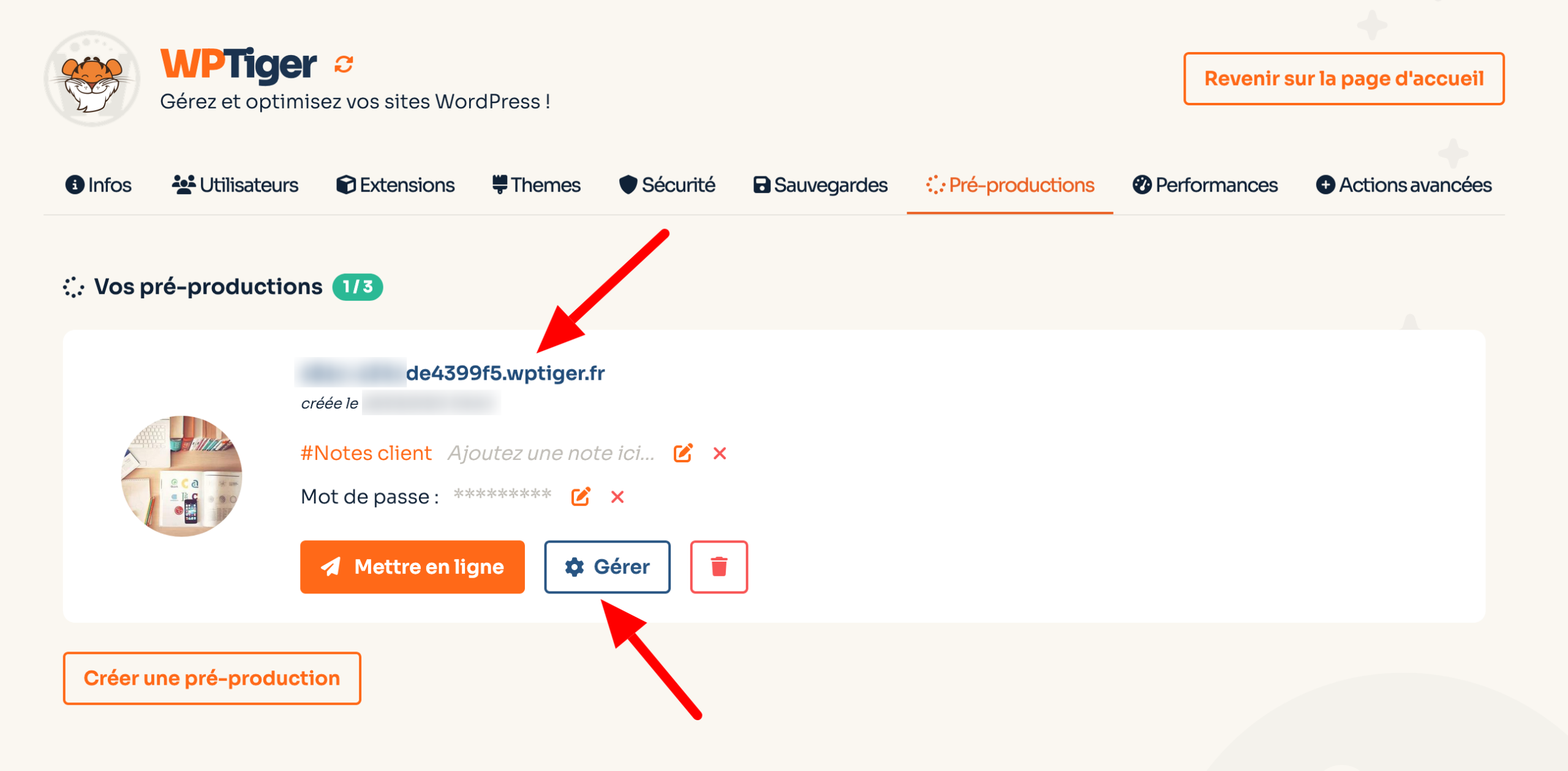 Création d'un environnement de pré-production sur WP Tiger.