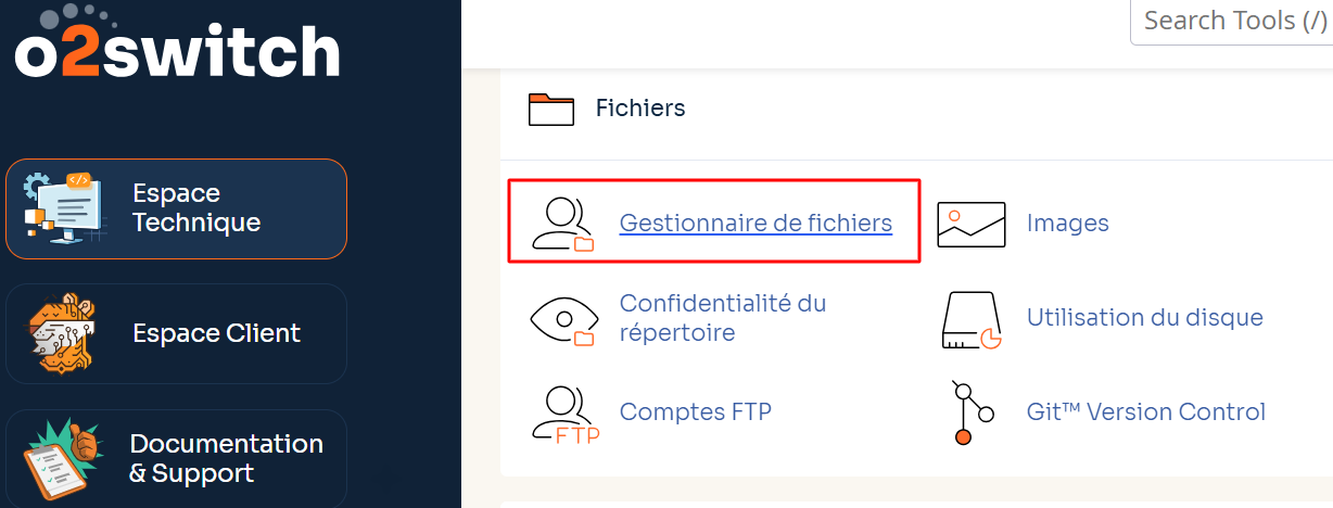 L'interface d'administration d'O2Switch