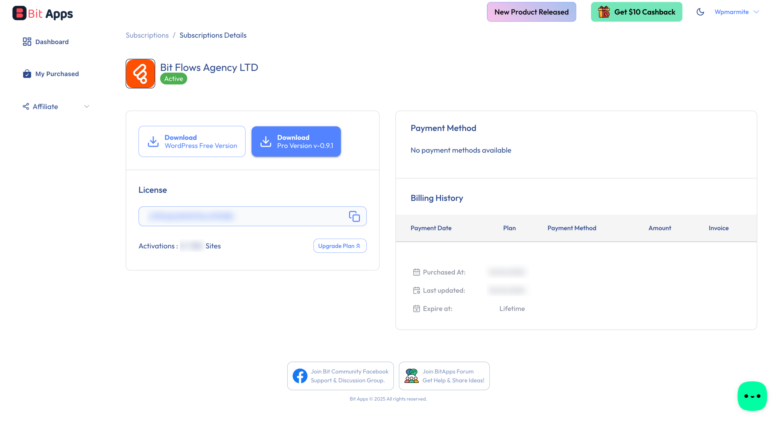 L'espace client de Bit Flows.
