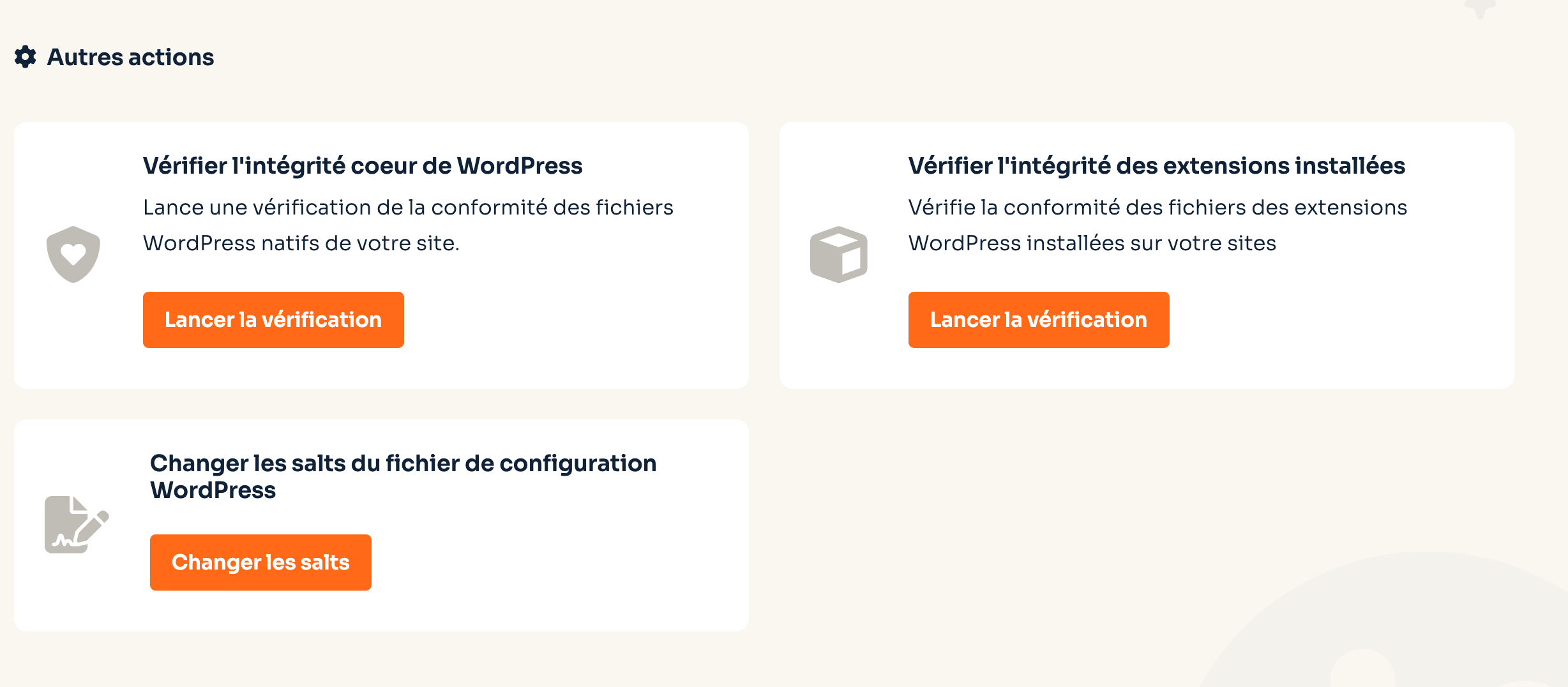Actions en lien avec la sécurité sur WP Tiger.