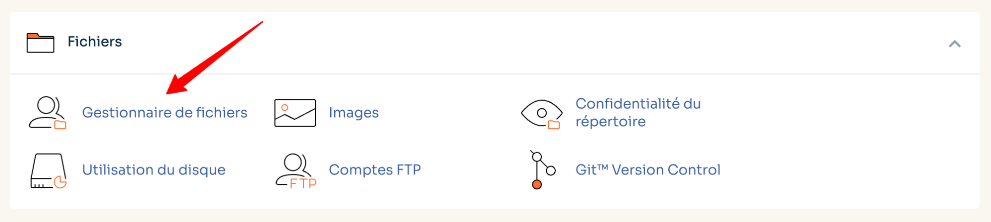 Le gestionnaire de fichiers du cPanel o2switch.