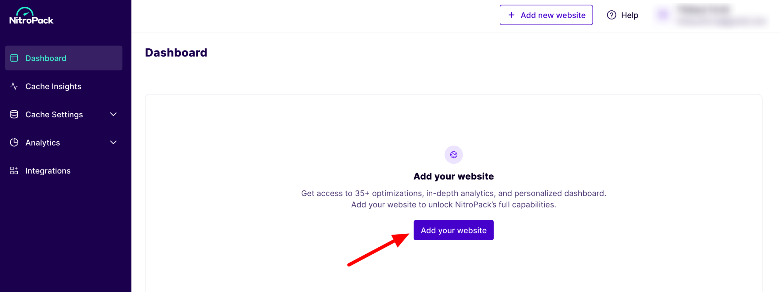 Add a NitroPack site to link it to WordPress.