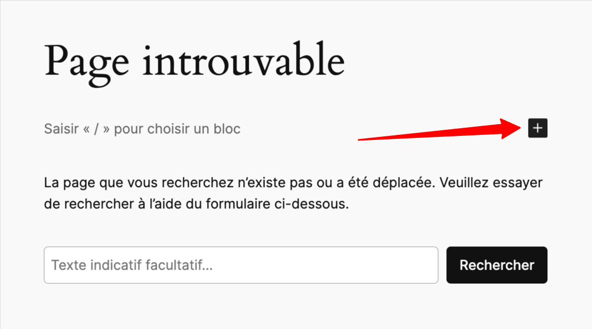 Ajouter un bloc dans la page 404 de WordPress