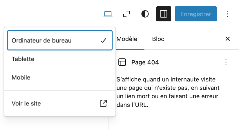 Les réglages responsive de l'éditeur de site de WordPress