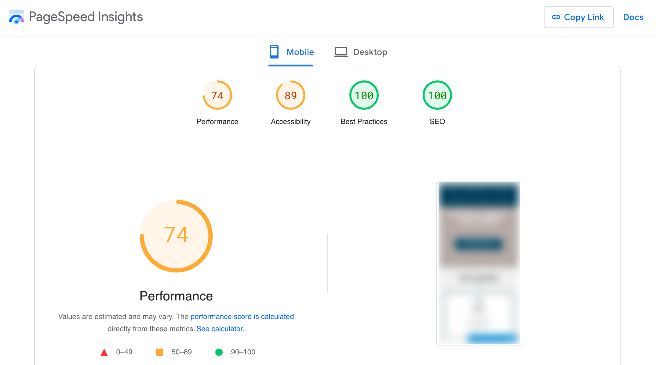 PSI mobile results with NitroPack.