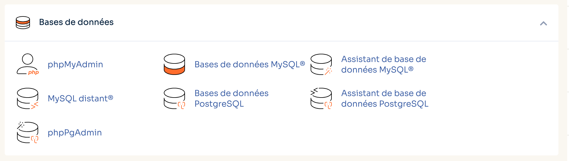 L'encart Base de données proposé sur cPanel.