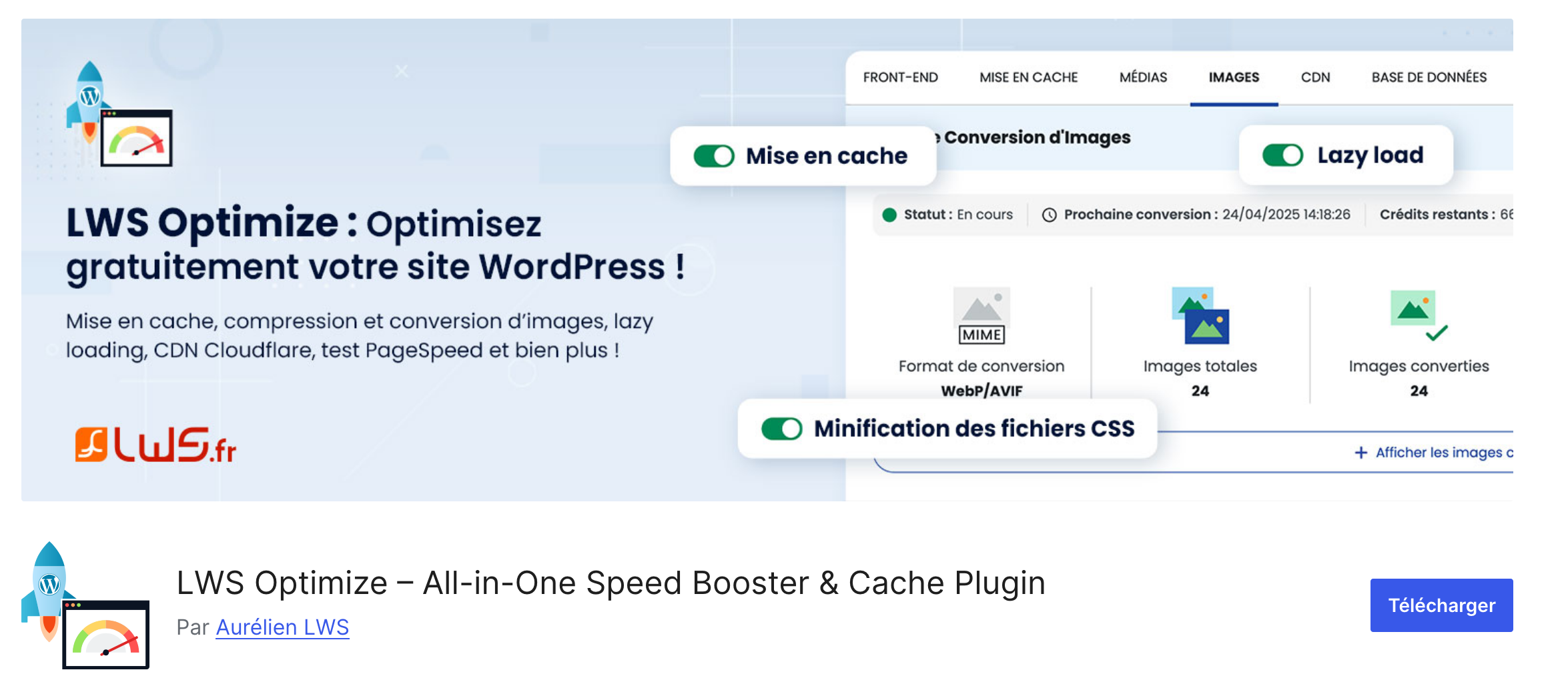 L'extension LWS Optimize sur le répertoire officiel.