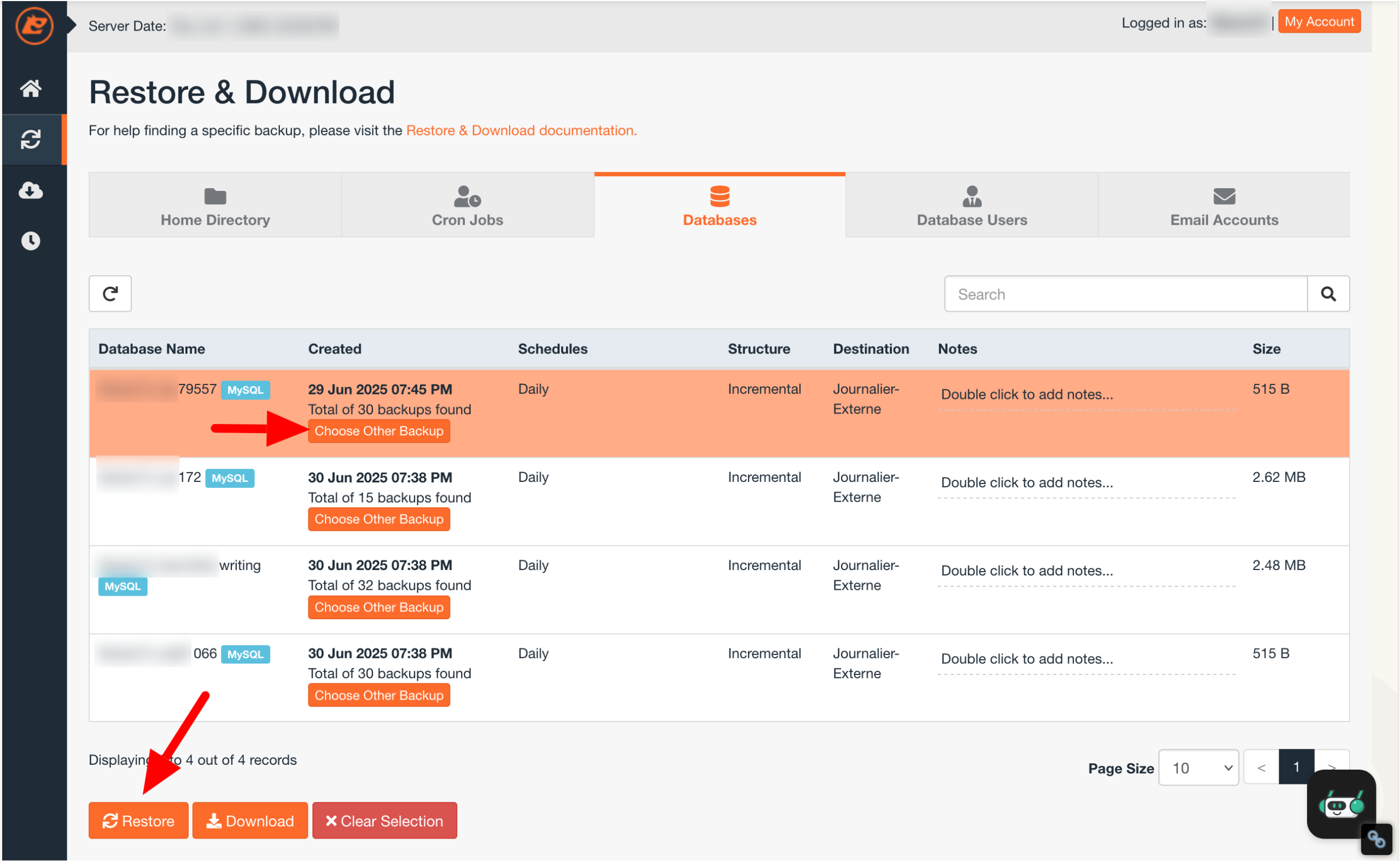 Restauration d'une base de données o2switch sur JetBackup.