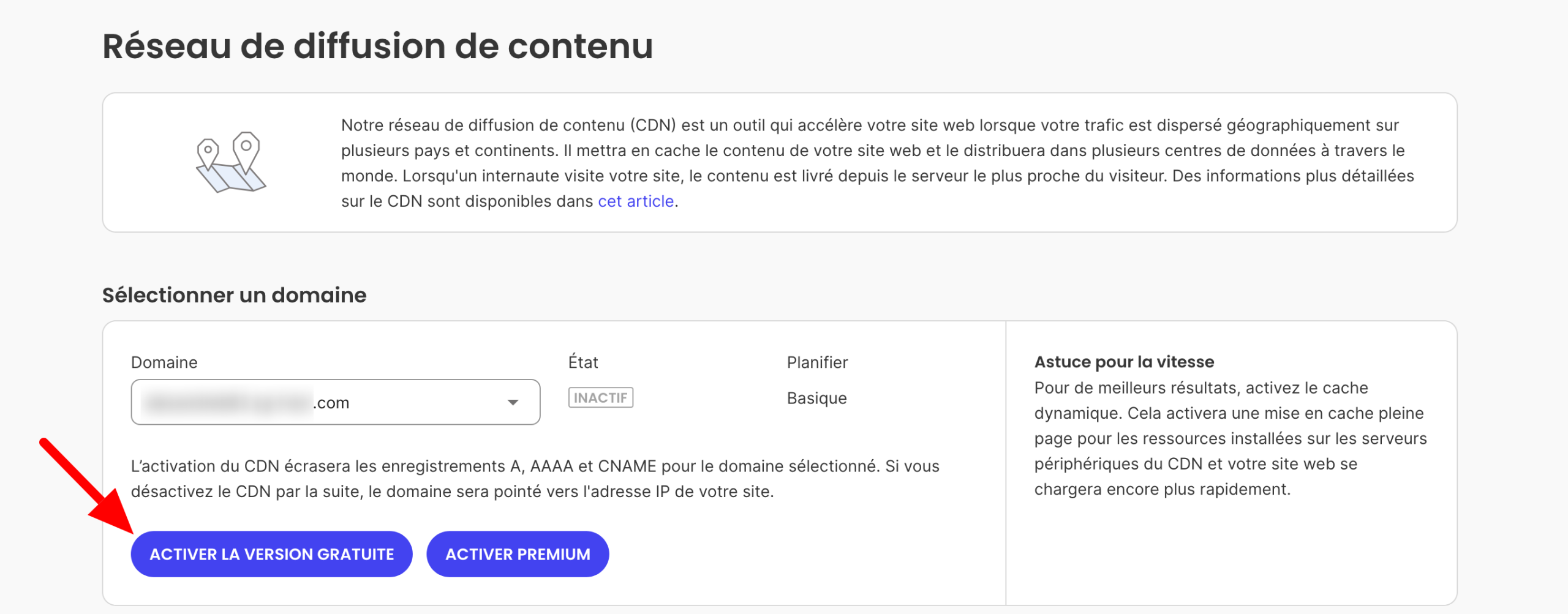 Activation du CDN de Site Tools.
