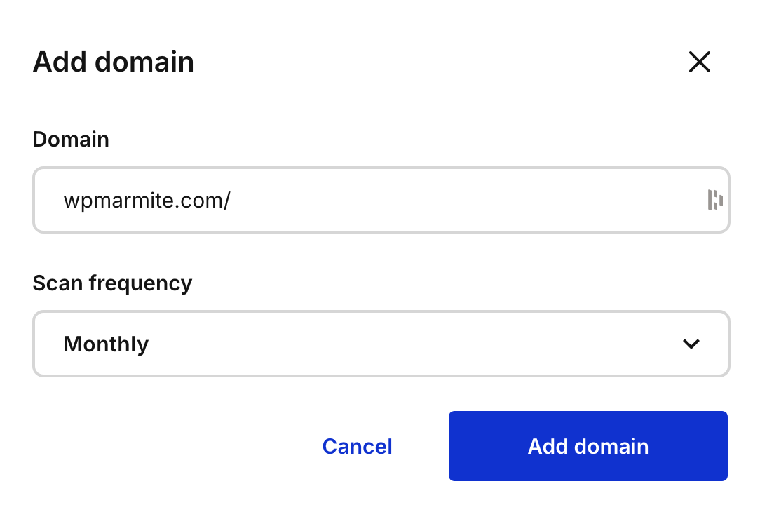 Adding your domain name to your Cookiebot admin.
